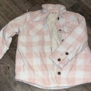 pink plaid girls puffer jacket